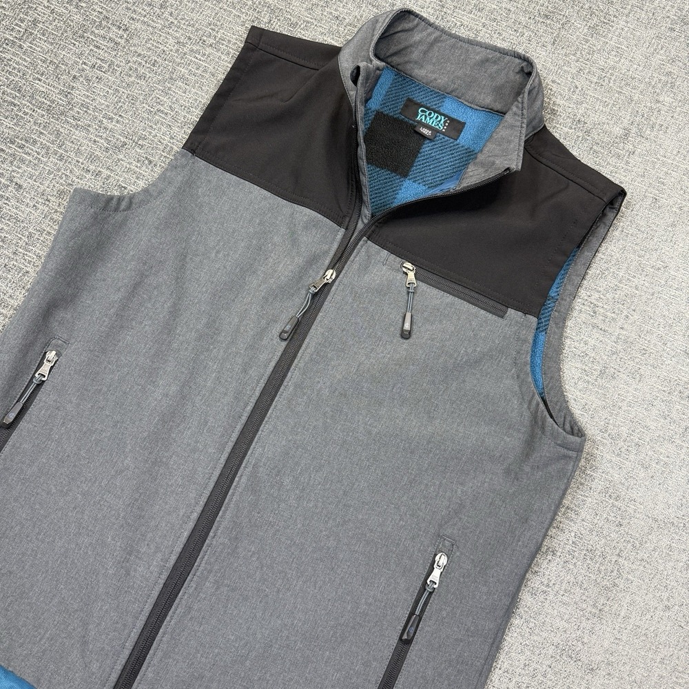 Cody James Core Vest Men's Large Gray Blue Plaid Lined Full Zip Outerwear